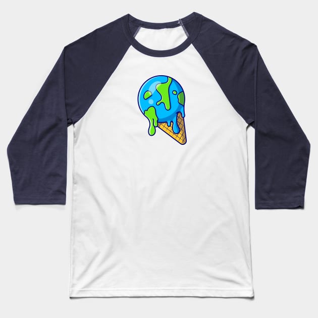 Ice Cream Earth Drip Melted Cartoon Baseball T-Shirt by Catalyst Labs